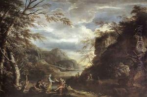 River Landscape with Apollo and the Cumean Sibyl c. 1655 by Salvator Rosa