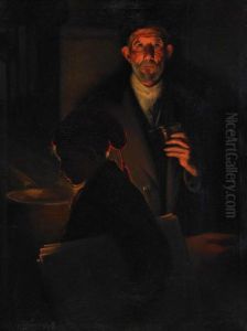 The Young Newsboy In The Glow Of Early Dawn by Francesco Pausas Y Coll