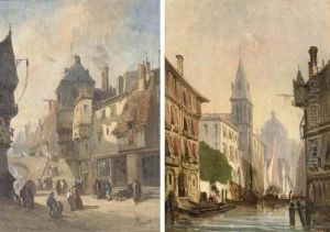 A Venetian Canal With River Traffic, A Capriccio A Venetian Canal With River Traffic, A Capriccio