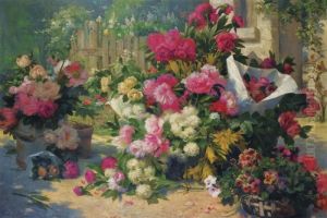 Paniers Et Pots De Fleurs Dans Un Jardin