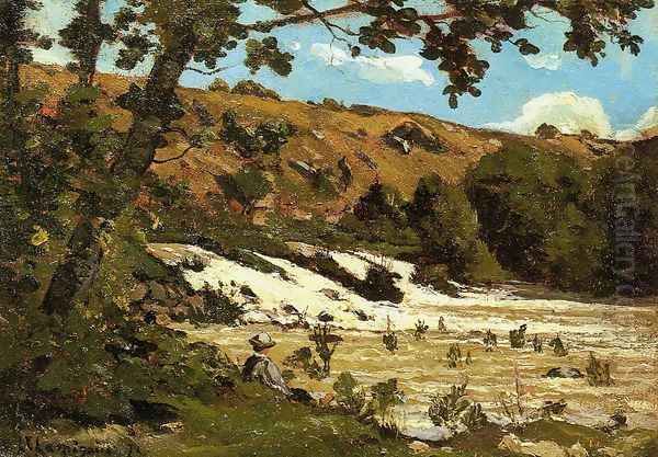 Boy Seated by a River - view 1