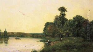 Washerwomen by he River at Sunset by Hippolyte Camille Delpy