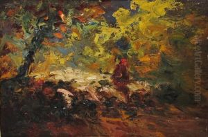 Schafherde Auf Einem Waldweg by Andre Prevot-Valeri
