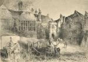 Court Yard With Stags by Herbert Railton