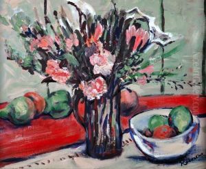 Fruit And Flowers In A Crystal Jug by John Remmers
