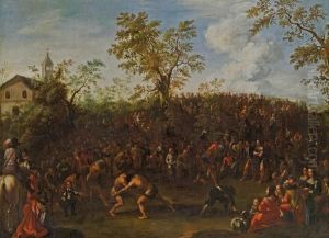 Ringkampf In Sudlicher Landschaft Vor Einer Zuschauermenge
