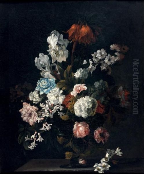Composition Florale Dans Un Vase Pose Sur Un Entablement - view 1