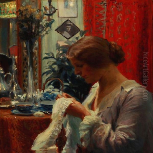 Interior With A Woman With Her Needlework - view 1