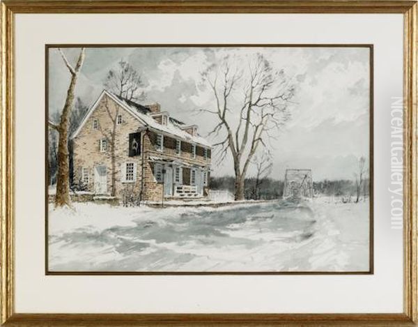 A Winter Landscape Depicting A Farmhouse - view 1