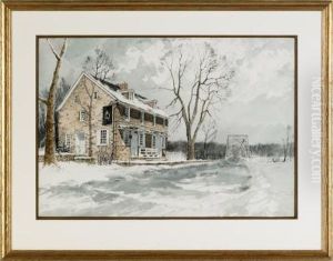 A Winter Landscape Depicting A Farmhouse by James Ross