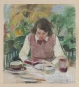 Lesendes Madchen Am Fruhstuckstisch by Konrad Ruff