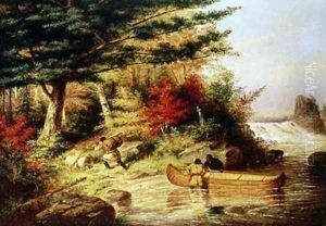 Indians transporting furs through the Canadian wilderness
