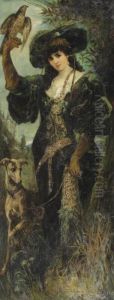 A Lady With A Falcon And A Dog by Schneider Heinrich &amp; Wilhelm