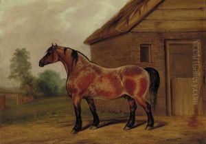 A Strawberry Roan Horse Before A Stable