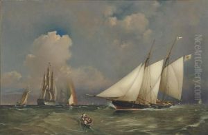 A Large Trading Schooner, A French Warship by Charles Henry Seaforth