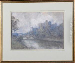 A Castle By A River - Possibly Alnwick Castle by Hugh Bellingham Smith