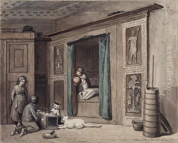 Interieur Mit Spielenden Kindern Und Katzen - view 1