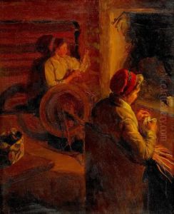 Interior Med Handarbetande Kullor I Eldsljus Interior Med Handarbetande Kullor I Eldsljus