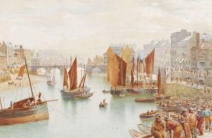 Whitby: Landing Fish At Low Water by William Henry Stopford