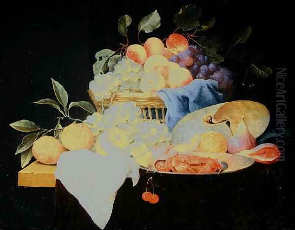 Still life with peaches and grapes in a basket, c.1650-60 by Joris Van Son