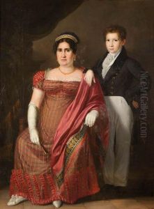 Retrato De Dona Paula Bragana Y Su Hijo, Suegra Y Cunado Del Pintor by Rafael Tejeo