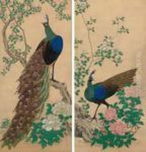 Peacocks And Peonies by Mori Tetsuzan