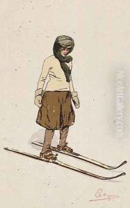 Woman skiing by Carlo Pellegrini