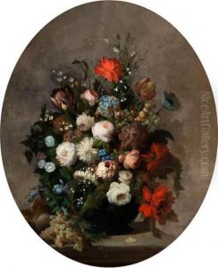 Grosses, Ovales Blumenstilleben by Etienne Leon Trebutien