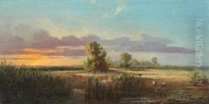 Peisaj Cu Pasari De Balta, La Asfintit by Henri Trenk