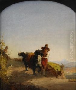 Pojke Med Hund - Motiv Fran Romerska Campagnan by Gustaf Uno Troili