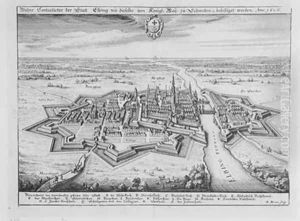 View of Elbing in 1626 fortified by the protestant Swedes from Theatrum Europaeum by Matthaus the Elder Merian