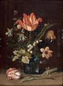 Bouquet De Fleurs Dans Un Verre by Balthazar Van Der Ast