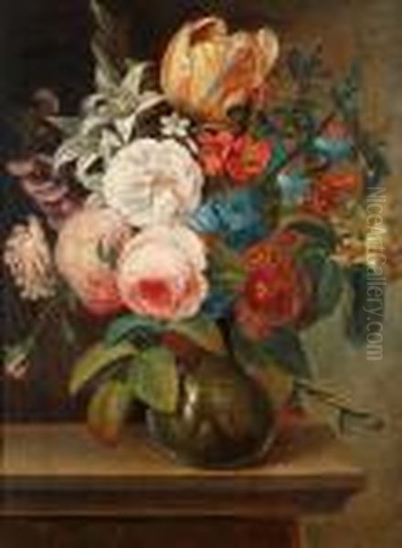 Bloemen In Vaas Op Entablement - view 1