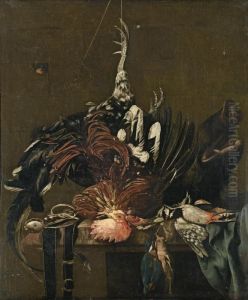 Nature Morte Au Coq Et Aux Oiseaux by Nicolaes Van Gelder