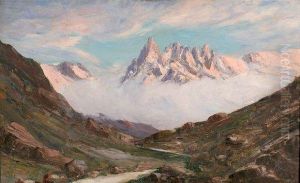Premiere Lumiere Du Couchant Sur L'aiguille Du Grand Montet by Emile Veron