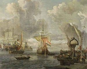View of a Harbour on the Zuiderzee 1680s by Abraham Storck