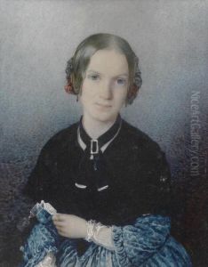 Portrait Of A Girl In A Blue Dress by Edouard Von Engerth
