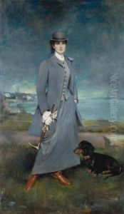 Portrait Of Countess De La Maitrie In Equestrian Dress by Charles Albert Walhain
