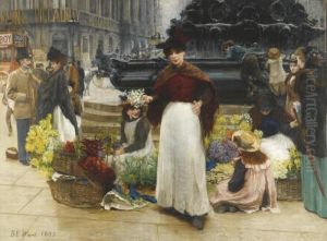 London Flower Girls, Piccadilly Circus by Bernard Evans Ward