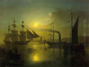 The Moonlit Harbour by Petrus van Schendel