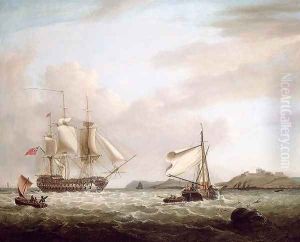 An English Man-of-War off Pendennnis Castle, Falmouth 1801 by George Webster