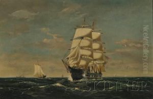 View Of A Three-masted Clipper Ship by James Francis Williams