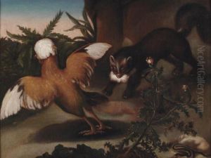 A Pine Marten Attacking A Dutch Crested Fowl A Pine Marten Attacking A Dutch Crested Fowl