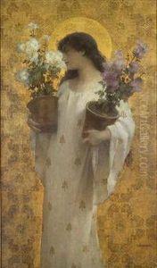 Girl With Pots Of Chyrsanthemums