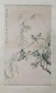Birds Perched On Blossom Branches by Yan Bo Long