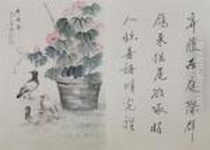 Birds And Calligraphy by Yan Bo Long