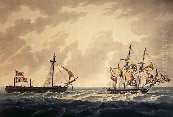 His Majesty's Sloop, Bonne Citoyenne, taking the French frigate, La Furieuse, in tow after the action of 6th July 1809, engraved by R & D Havell, published by Robert Cribb in 1810 - view 1