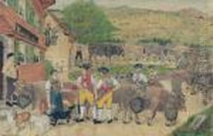 Sennen Und Kuhe Vor Wirtschaft Zum Ochsen by Johann Georg Zahndler