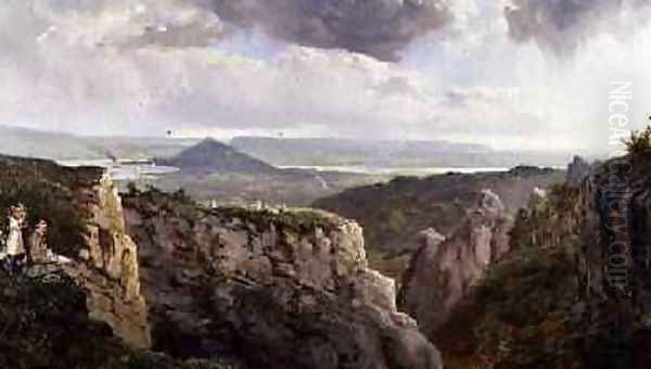 The Elbor Rocks looking towards Glastonbury with the artist EJ Niemann painted by AF de Prades - view 1
