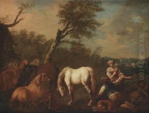 A Wooded Landscape With Horsemen Resting by Francesco Zuccarellego